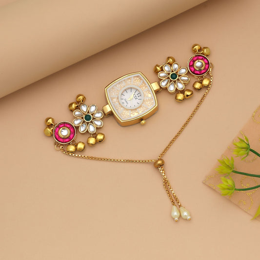Rani & Green Color Kundan Watch For Girls & Women Designer Statement Watch