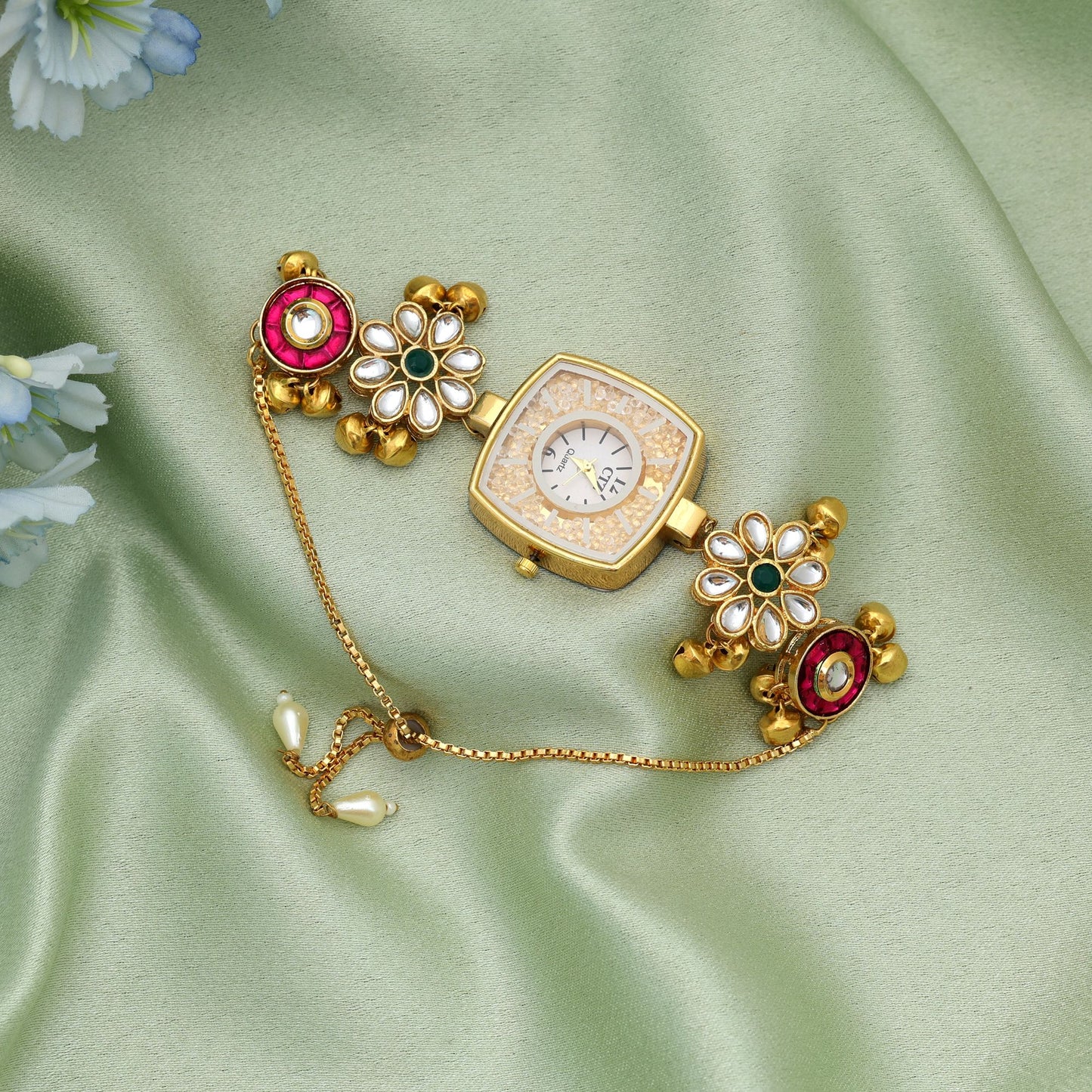 Rani & Green Color Kundan Watch For Girls & Women Designer Statement Watch