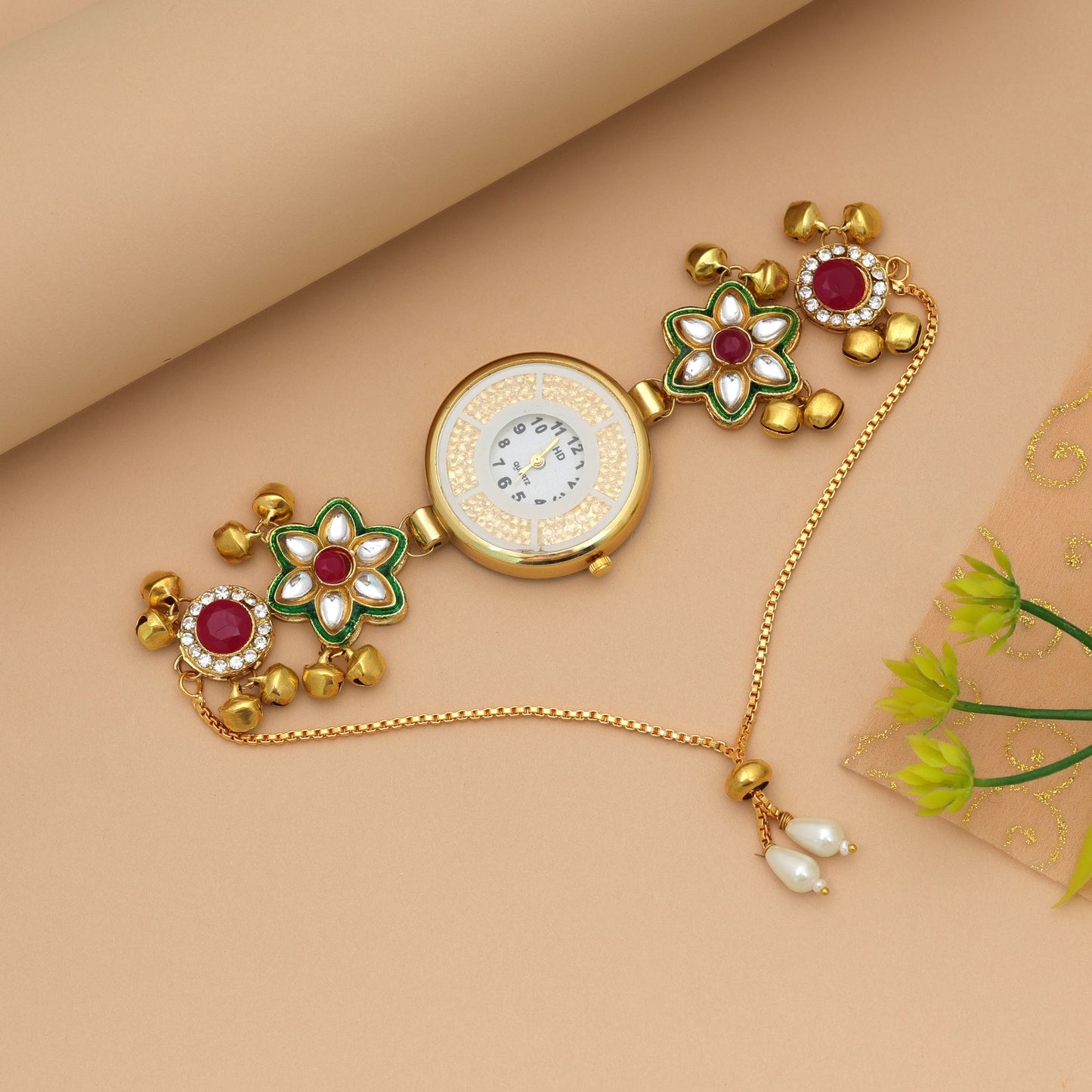 Rani- & Grüne-Kundan-Uhr für Mädchen & Frauen – Premium Ethnische Uhr