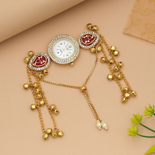 Rani Color Kundan Watch For Girls & Women Elegant Traditional Watch