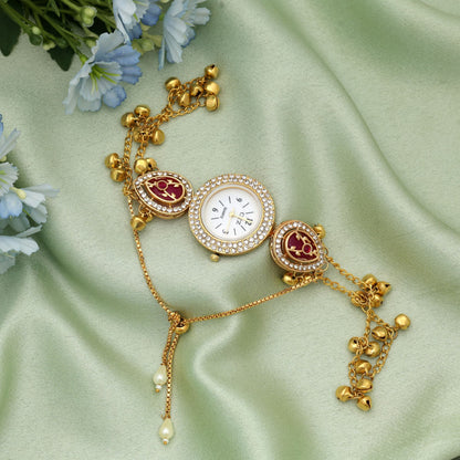 Rani Color Kundan Watch For Girls & Women Elegant Traditional Watch