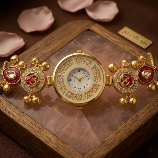 Premium Rani Color Designer Kundan Watch For Girls & Women Party