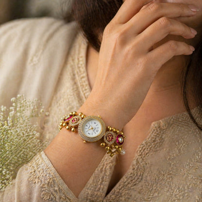 Klassisches Rani-farbenes Armband Kundan Uhr für Mädchen & Frauen Ethnisch