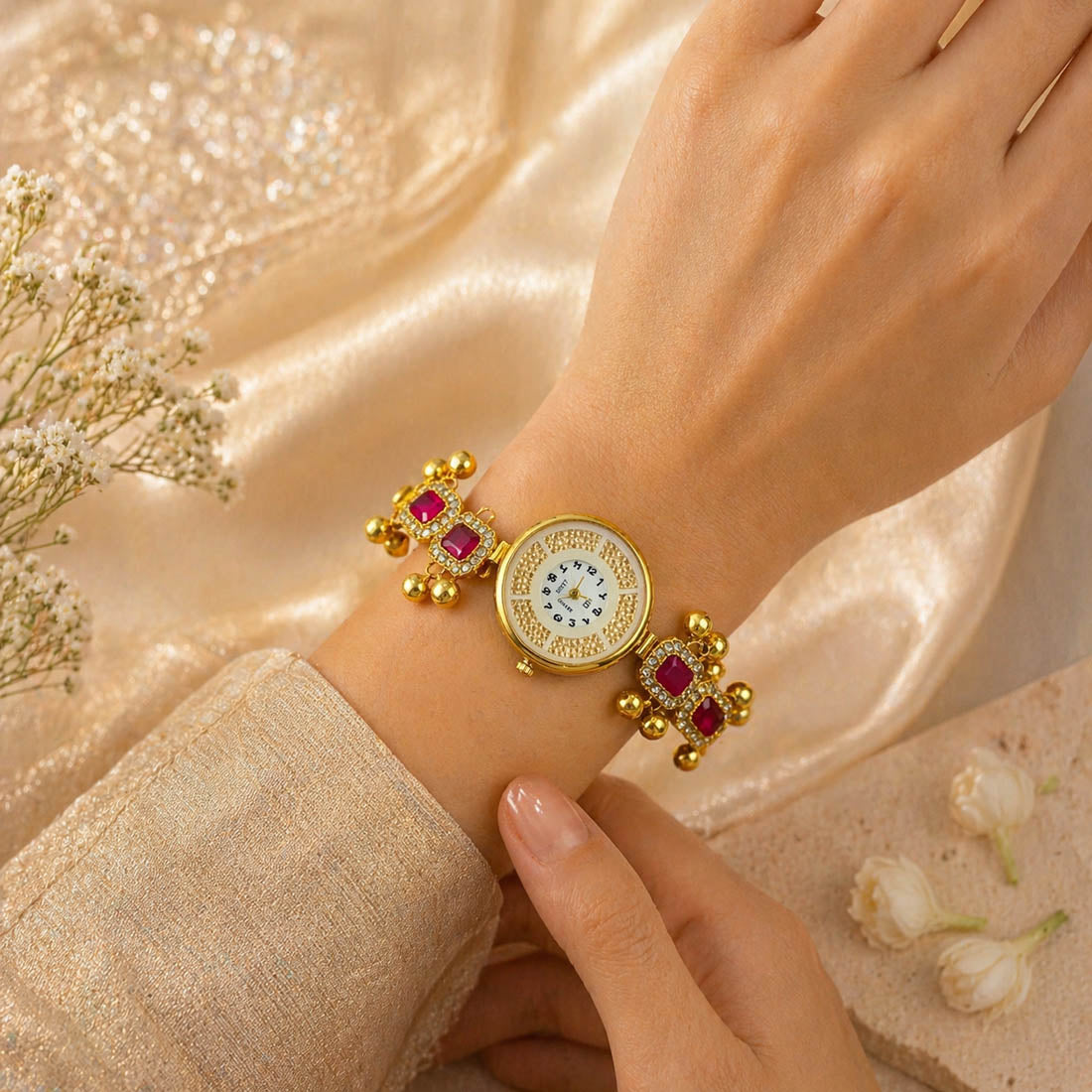 Attraktive Rani-farbene königliche Kundan-Uhr für Mädchen und Frauen im Casual-Stil