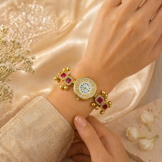 Attractive Rani Color Royal Kundan Watch For Girls & Women Casual