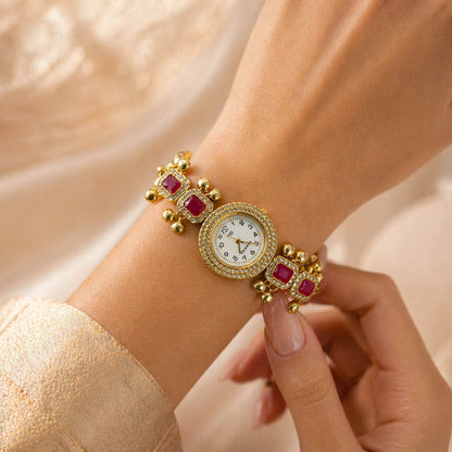 Atemberaubende Rani-farbene Luxus-Kundan-Uhr für Mädchen & Frauen elegant
