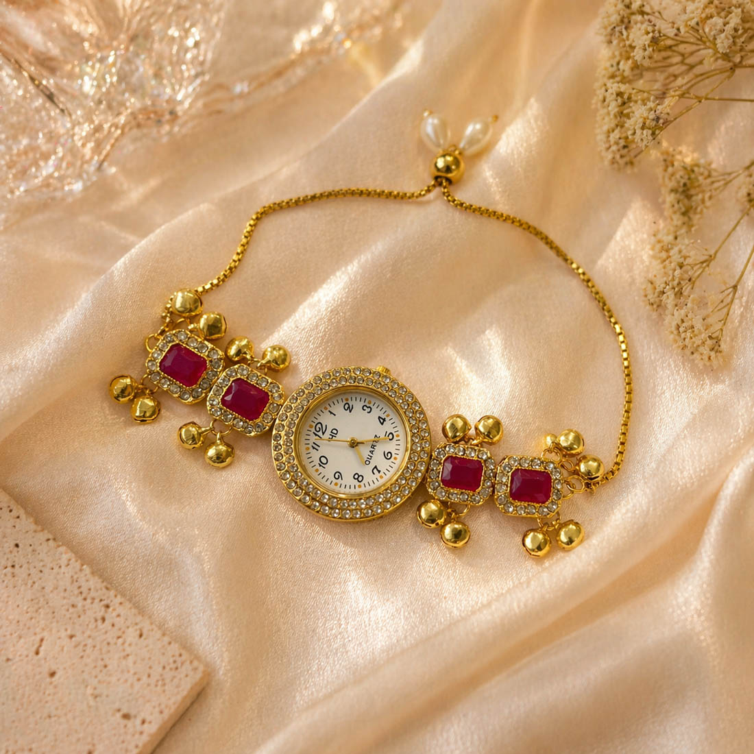 Atemberaubende Rani-farbene Luxus-Kundan-Uhr für Mädchen & Frauen elegant