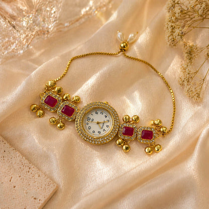 Atemberaubende Rani-farbene Luxus-Kundan-Uhr für Mädchen & Frauen elegant