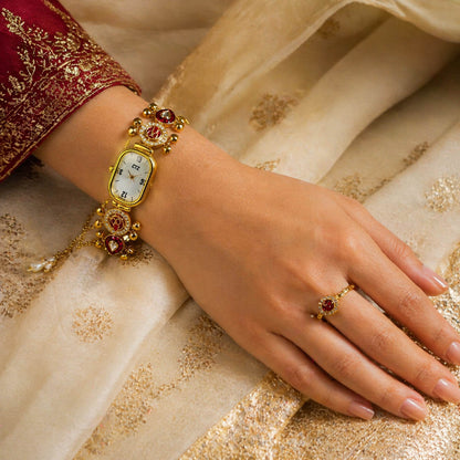 Graceful Rani Color Premium Kundan Watch For Girls & Women Smart