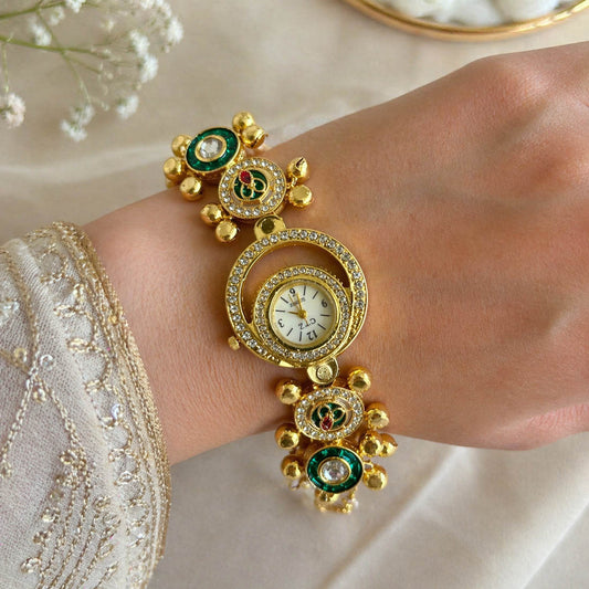 Trendy Green Color Designer Kundan Watch For Girls & Women Party