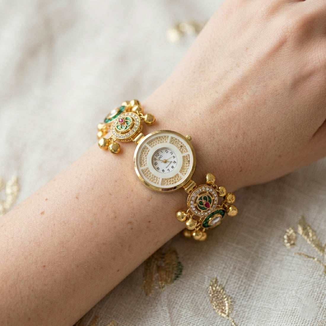Elegant Green Color Fancy Kundan Watch For Girls & Women Fashion