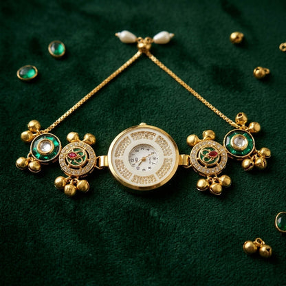 Elegant Green Color Fancy Kundan Watch For Girls & Women Fashion