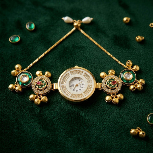 Elegant Green Color Fancy Kundan Watch For Girls & Women Fashion