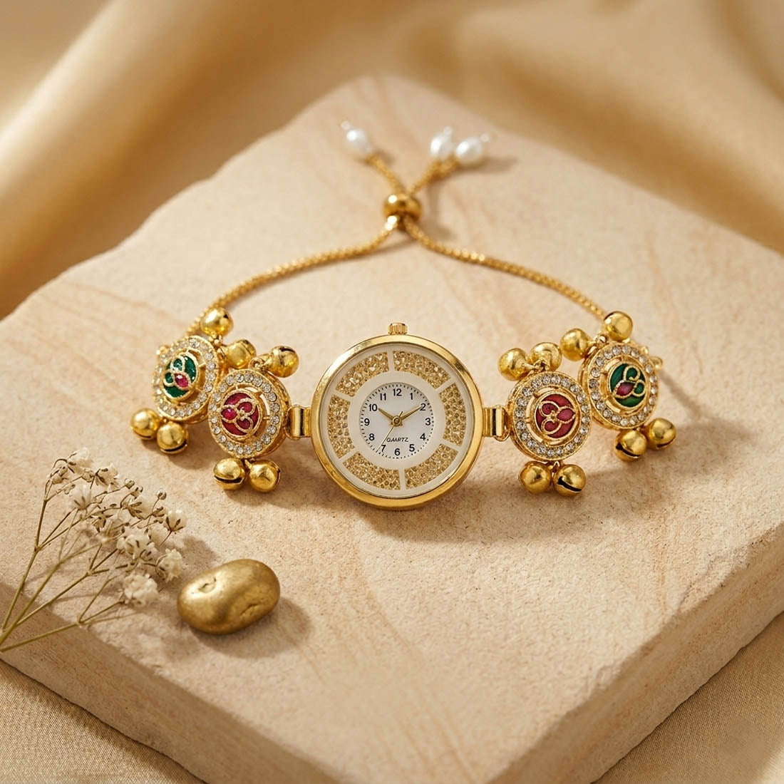 Wunderschöne Rani Grünfarbene Königliche Kundan Uhr für Mädchen & Frauen