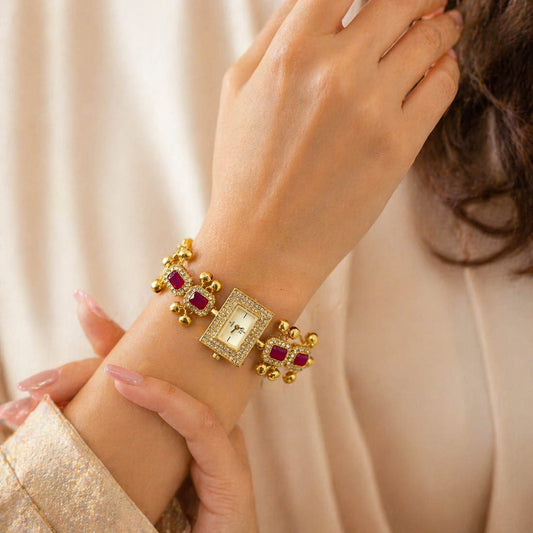 Charming Rani Color Bracelet Kundan Watch For Girls & Women Trendy