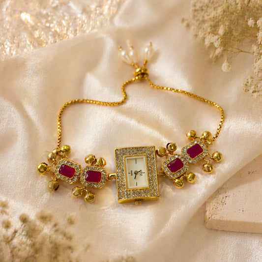 Charming Rani Color Bracelet Kundan Watch For Girls & Women Trendy