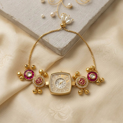 Stunning Rani Color Luxury Kundan Watch For Girls & Women Special