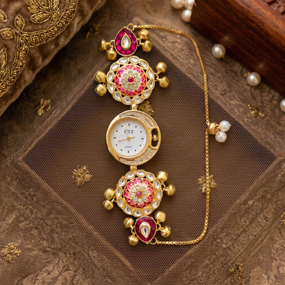 Premium Rani Farbe Klassische Kundan Uhr für Mädchen & Frauen Ethno-Stil