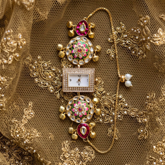 Graceful Rani & Green Color Kundan Watch For Girls & Women Wedding Special