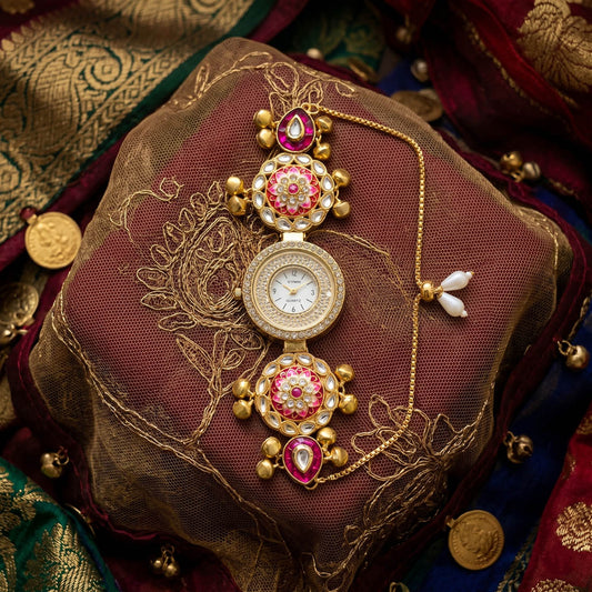 Charming Rani Color Fancy Kundan Watch For Girls & Women Daily Wear
