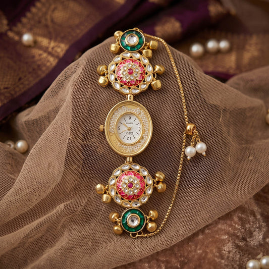 Royal Rani & Green Color Kundan Watch For Girls & Women Bracelet Design