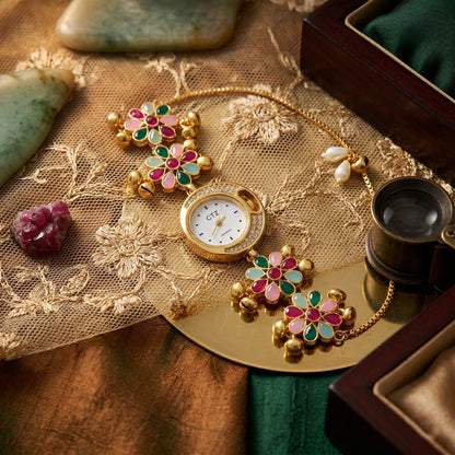 Trendige Mehrfarbige Mode-Kundan-Uhr für Mädchen & Frauen zum Anlass