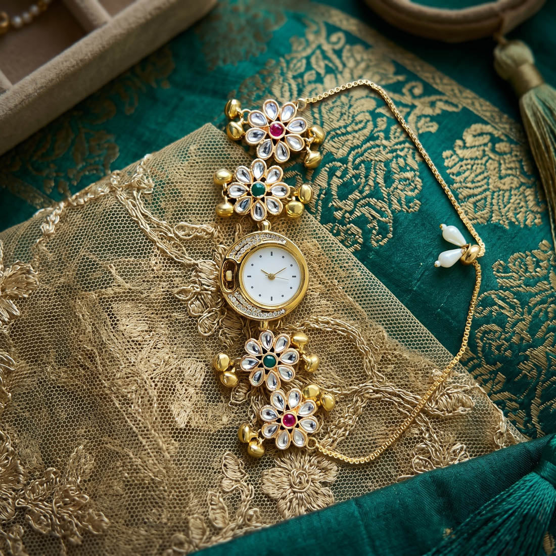 Gorgeous Rani & Green Color Kundan Watch For Girls & Women Festive Collection