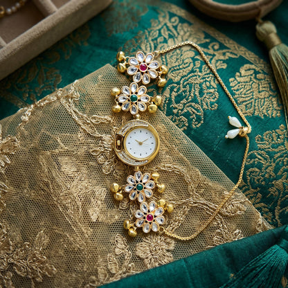 Gorgeous Rani & Green Color Kundan Watch For Girls & Women Festive Collection