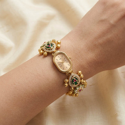 Elegante Kundan-Uhr in Rani-Grün für Mädchen & Frauen Festliches Ethnisches Design