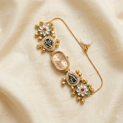 Elegante Kundan-Uhr in Rani-Grün für Mädchen & Frauen Festliches Ethnisches Design