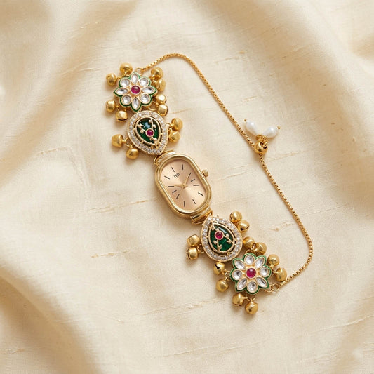 Elegante Kundan-Uhr in Rani-Grün für Mädchen & Frauen Festliches Ethnisches Design