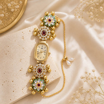 Stylish Rani Color Kundan Watch For Girls & Women Traditional Party Wear Collection