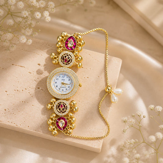 Wunderschöne Rani-farbene Kundan-Uhr für Mädchen und Frauen – ein Statement-Stück für ethnische Anlässe