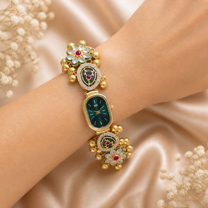 Trendige Rani & Grün Farbe Kundan Uhr für Mädchen & Frauen Festliches Modeaccessoire