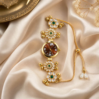 Stylish Green Color Kundan Watch For Girls & Women Daily Wear Ethnic Look Accessory