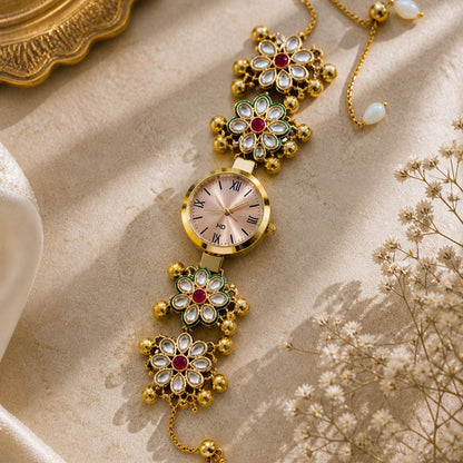 Premium Rani Farbe Kundan Uhr für Mädchen & Frauen Moderner Traditioneller Fusionsstil