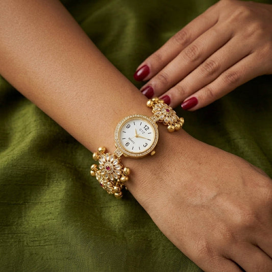 Classic Rani Color Kundan Watch For Girls & Women Timeless Traditional Style Piece