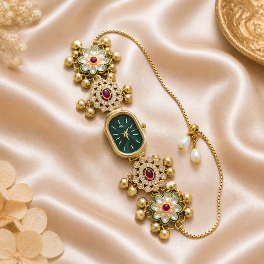 Designer Rani & Green Color Kundan Watch For Girls & Women Unique Ethnic Fashion