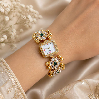 Beautiful Green Color Kundan Watch For Girls & Women Festive Occasion Jewelry Style