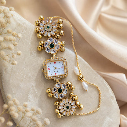 Beautiful Green Color Kundan Watch For Girls & Women Festive Occasion Jewelry Style