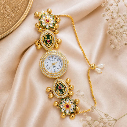 Bezaubernde Rani & Grüne Kundan-Uhr für Mädchen & Damen – Ethnische Designer-Einzelstück