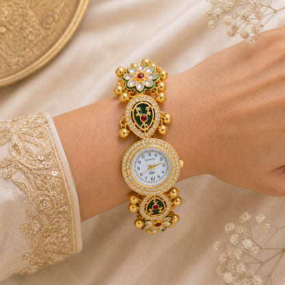 Bezaubernde Rani & Grüne Kundan-Uhr für Mädchen & Damen – Ethnische Designer-Einzelstück