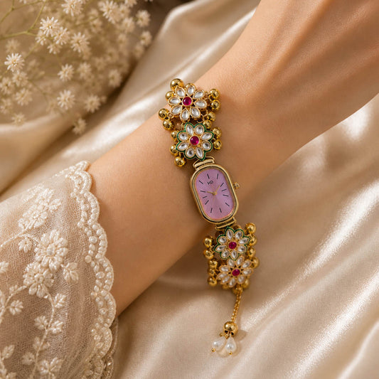 Designer Rani Color Kundan Watch For Girls & Women Stylish Traditional Look Accessory
