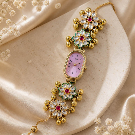 Designer Rani Color Kundan Watch For Girls & Women Stylish Traditional Look Accessory
