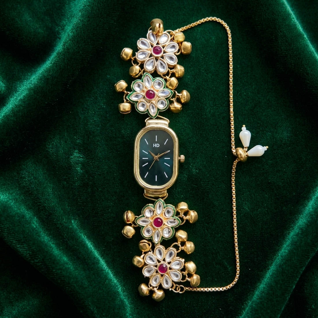 Elegante Rani-farbene Kundan-Uhr für Mädchen & Frauen Festliche Spezial-Schmuckkollektion