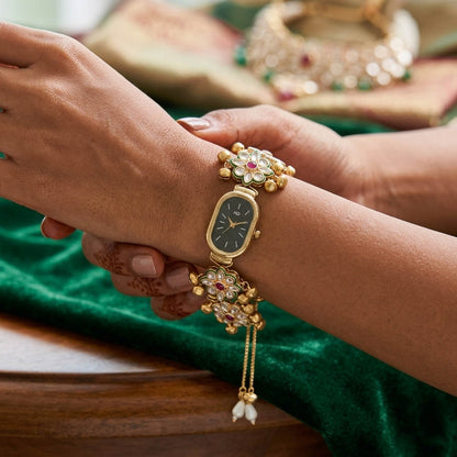 Elegante Rani-farbene Kundan-Uhr für Mädchen & Frauen Festliche Spezial-Schmuckkollektion