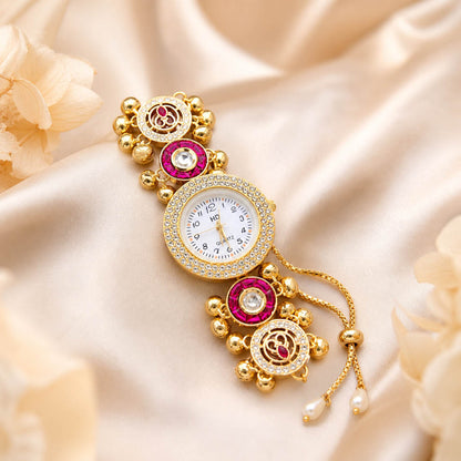 Premium Rani Farbe Kundan Uhr für Mädchen & Frauen Hochzeitsanlass Designerstück