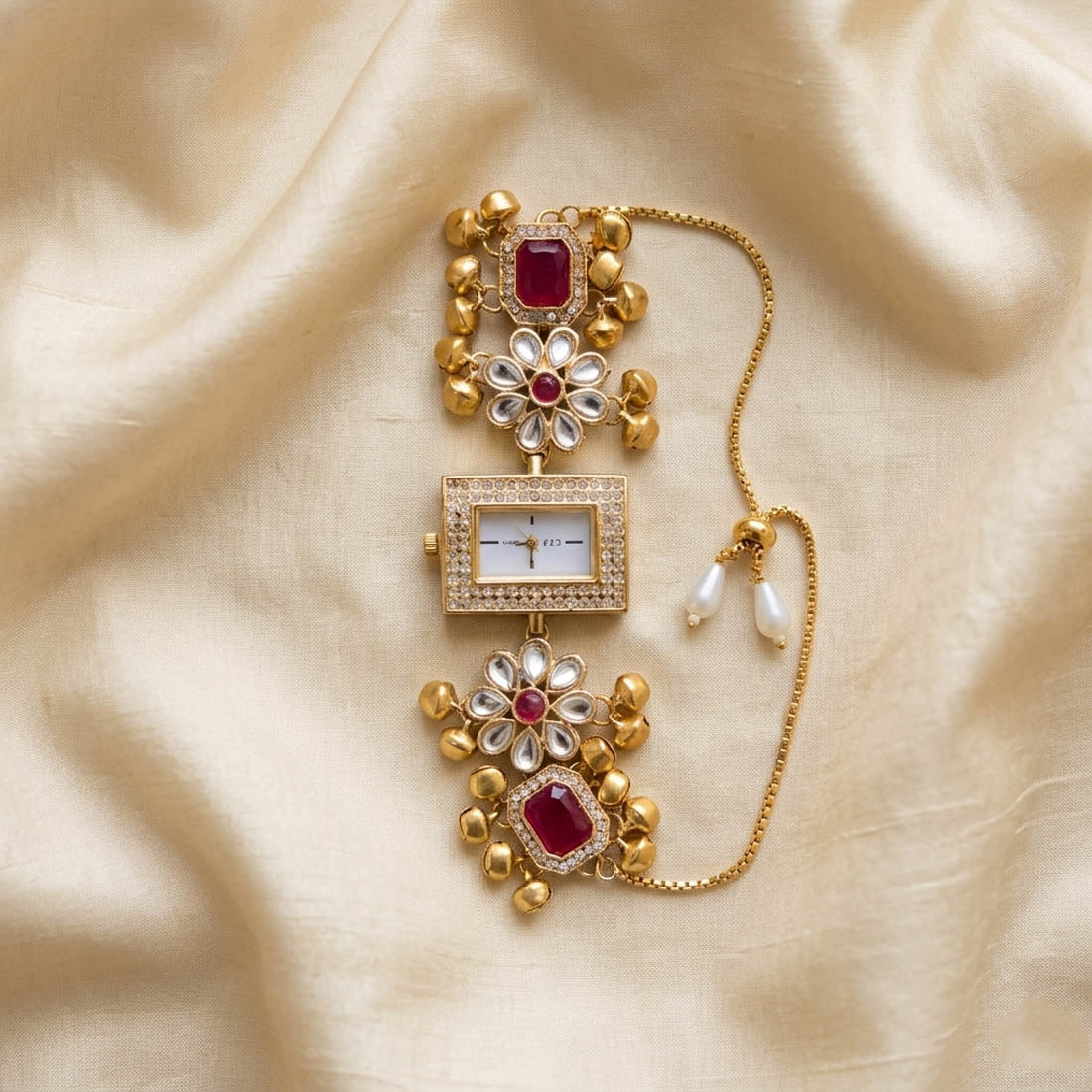 Stilvolle Rani Color Kundan Armbanduhr für Mädchen & Frauen Traditionelles festliches Look Accessoire