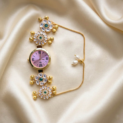 Anmutige grüne Kundan-Uhr für Mädchen & Frauen – Modernes traditionelles Schmuckstück