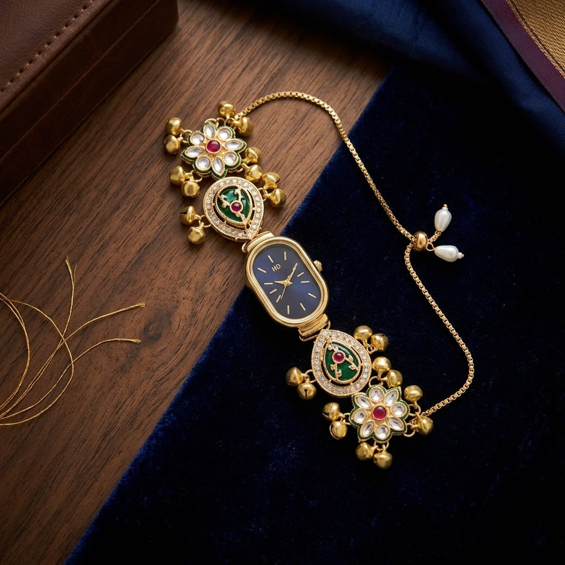 Kundan-Uhr in Royal Rani & Grün für Mädchen & Frauen im Braut-Stil